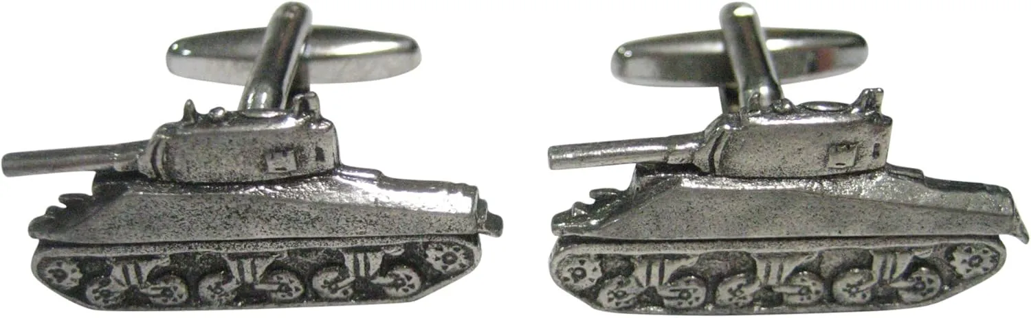 Kiola Designs Silver Toned Textured Sherman War Tank Cufflinks