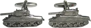 Kiola Designs Silver Toned Textured Sherman War Tank Cufflinks