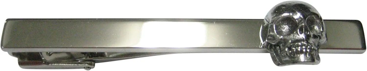 Kiola Designs Silver Toned Textured Skull Square Tie Clip