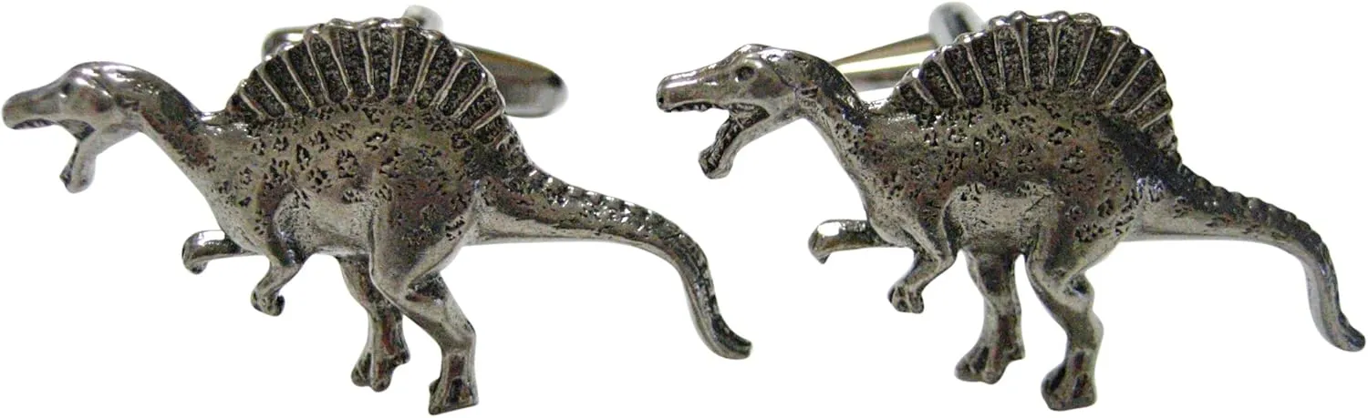 Kiola Designs Silver Toned Textured Spinosaurus Dinosaur Cufflinks