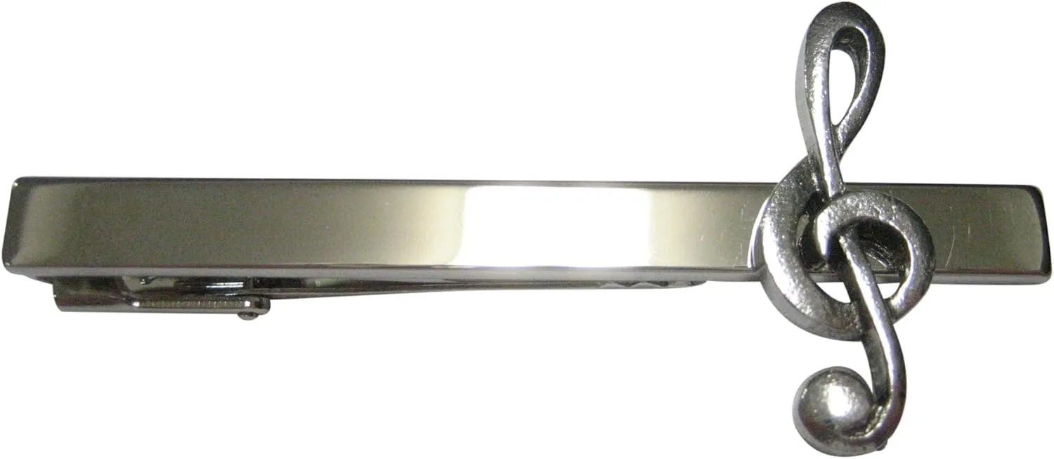 Kiola Designs Silver Toned Textured Treble Musical Note Tie Clip
