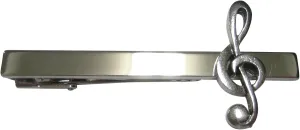 Kiola Designs Silver Toned Textured Treble Musical Note Tie Clip