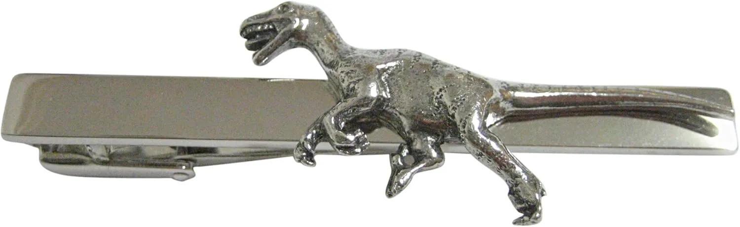 Kiola Designs Silver Toned Textured Velociraptor Dinosaur Square Tie Clip