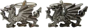 Kiola Designs Silver Toned Textured Welsh Dragon Cufflinks