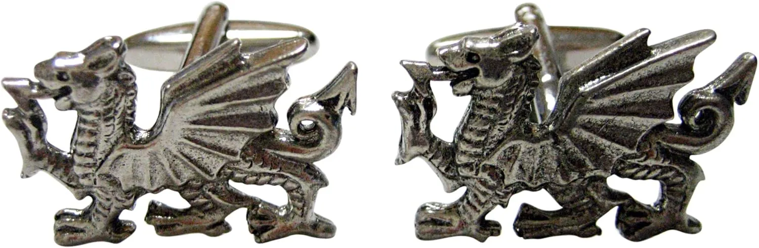 Kiola Designs Silver Toned Textured Welsh Dragon Cufflinks