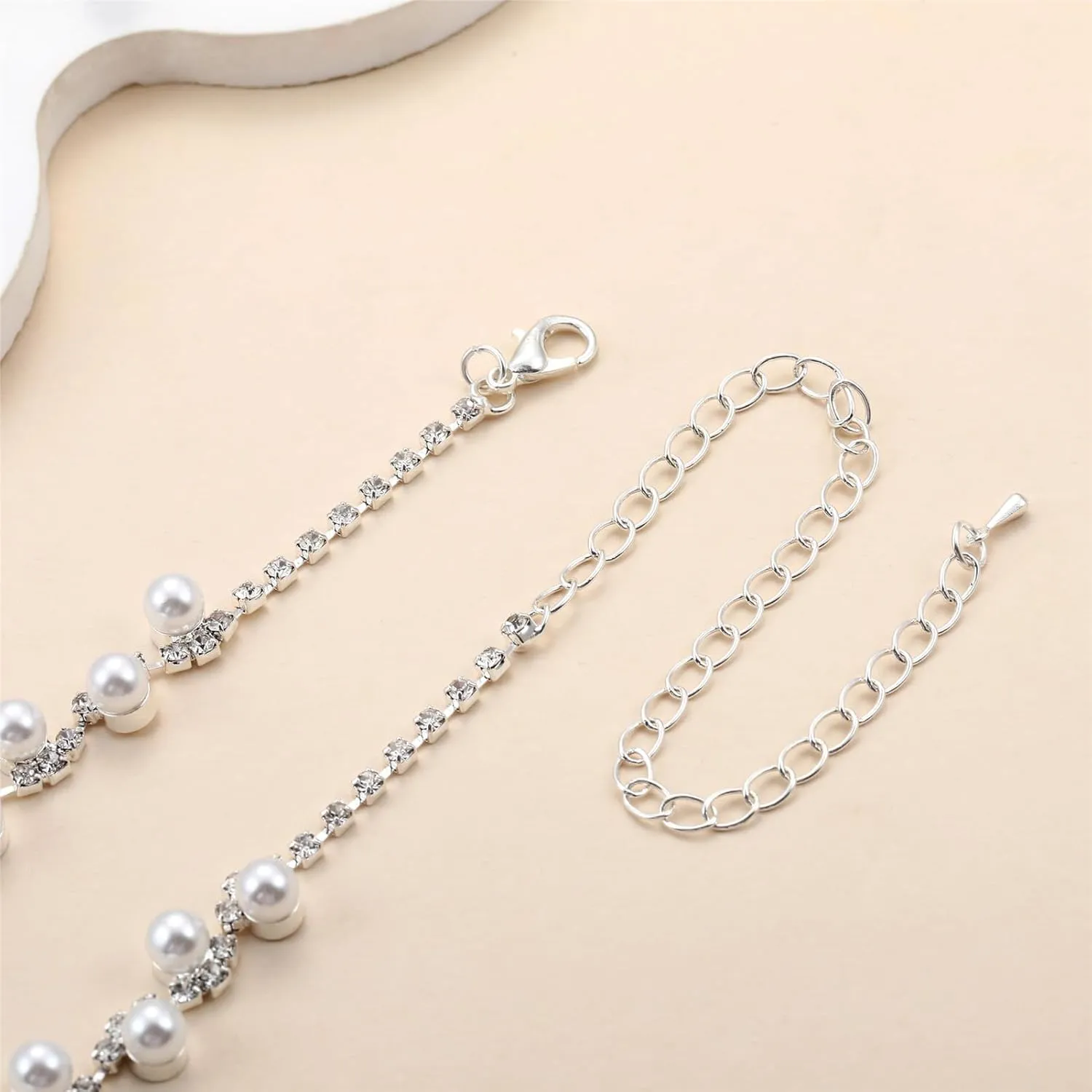 la luen Pearl Bride Wedding Jewelry Set Faux Pearls Crystal Rhinestone Necklace Earrings Bracelet Sets for Women Bridesmaid Wedding Parties Dates Everyday Wear