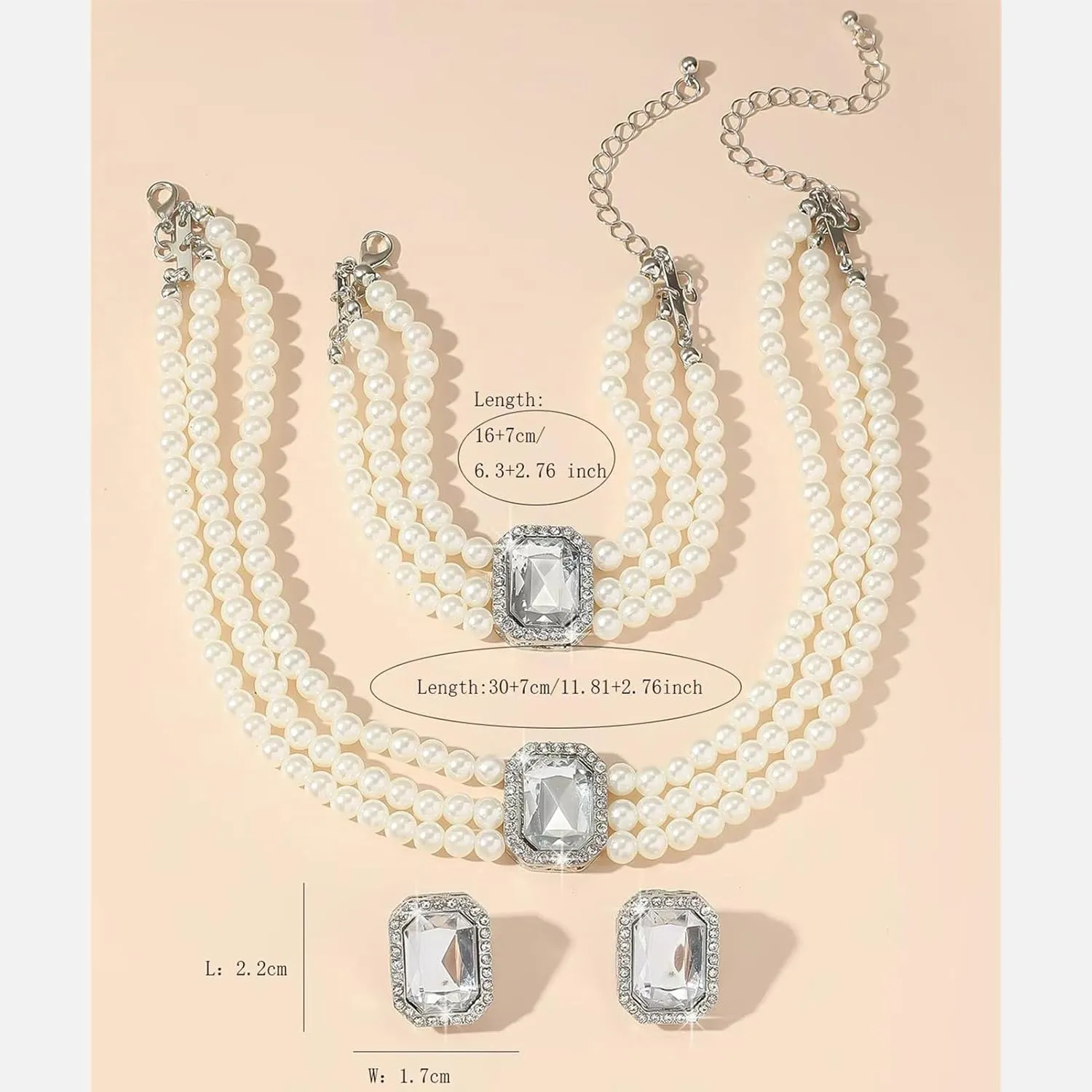 la luen Pearl Bride Wedding Jewelry Set Faux Pearls Crystal Rhinestone Necklace Earrings Bracelet Sets for Women Bridesmaid Wedding Parties Dates Everyday Wear
