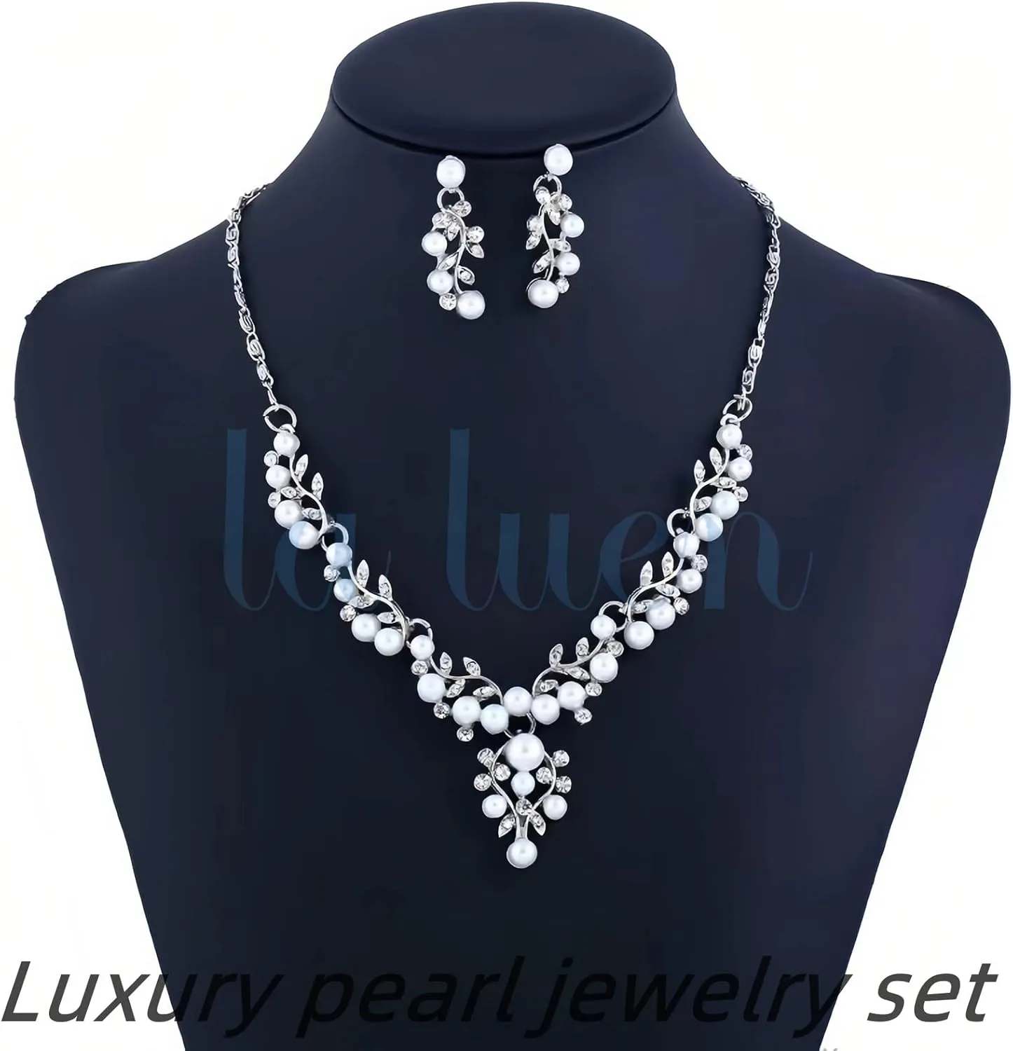 la luen Pearl Bride Wedding Jewelry Set Faux Pearls Crystal Rhinestone Necklace Earrings Bracelet Sets for Women Bridesmaid Wedding Parties Dates Everyday Wear