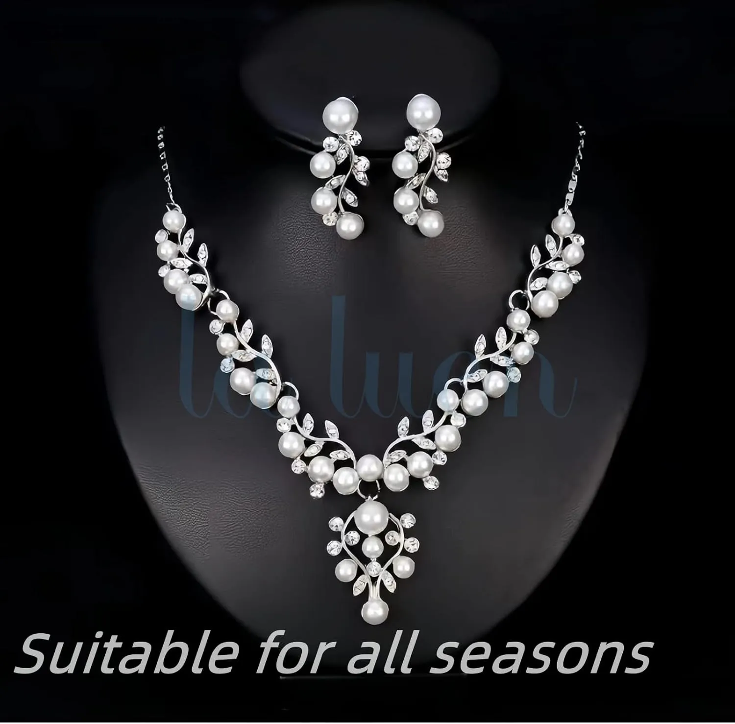 la luen Pearl Bride Wedding Jewelry Set Faux Pearls Crystal Rhinestone Necklace Earrings Bracelet Sets for Women Bridesmaid Wedding Parties Dates Everyday Wear