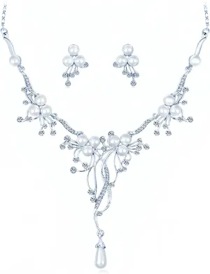 la luen Pearl Bride Wedding Jewelry Set Faux Pearls Crystal Rhinestone Necklace Earrings Bracelet Sets for Women Bridesmaid Wedding Parties Dates Everyday Wear