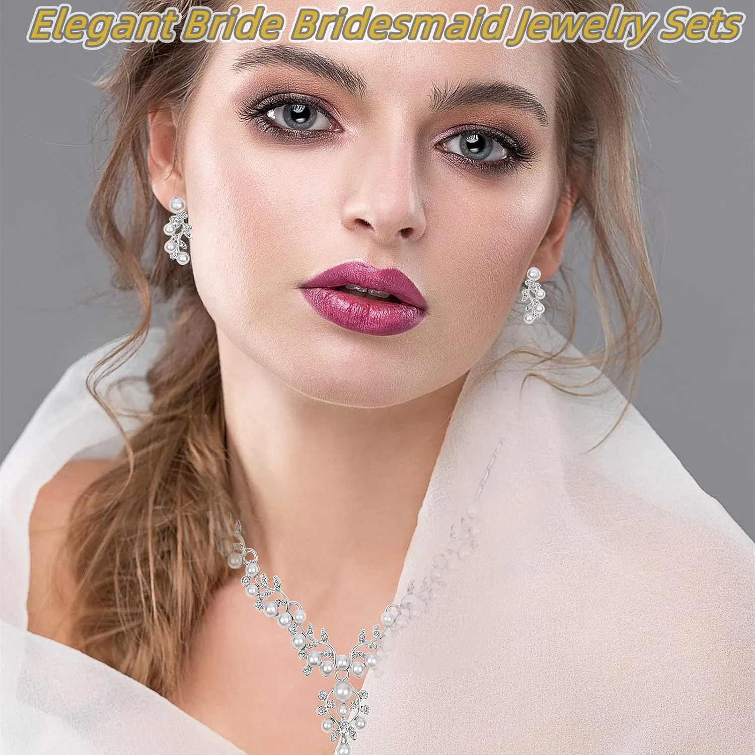 la luen Pearl Bride Wedding Jewelry Set Faux Pearls Crystal Rhinestone Necklace Earrings Bracelet Sets for Women Bridesmaid Wedding Parties Dates Everyday Wear