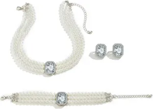 la luen Pearl Bride Wedding Jewelry Set Faux Pearls Crystal Rhinestone Necklace Earrings Bracelet Sets for Women Bridesmaid Wedding Parties Dates Everyday Wear