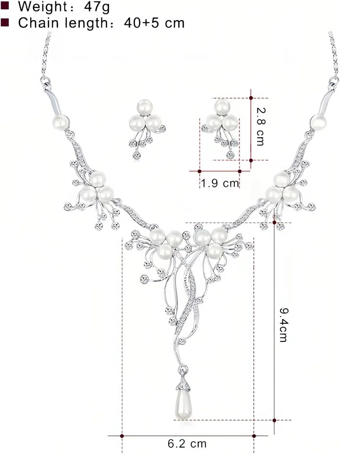la luen Pearl Bride Wedding Jewelry Set Faux Pearls Crystal Rhinestone Necklace Earrings Bracelet Sets for Women Bridesmaid Wedding Parties Dates Everyday Wear