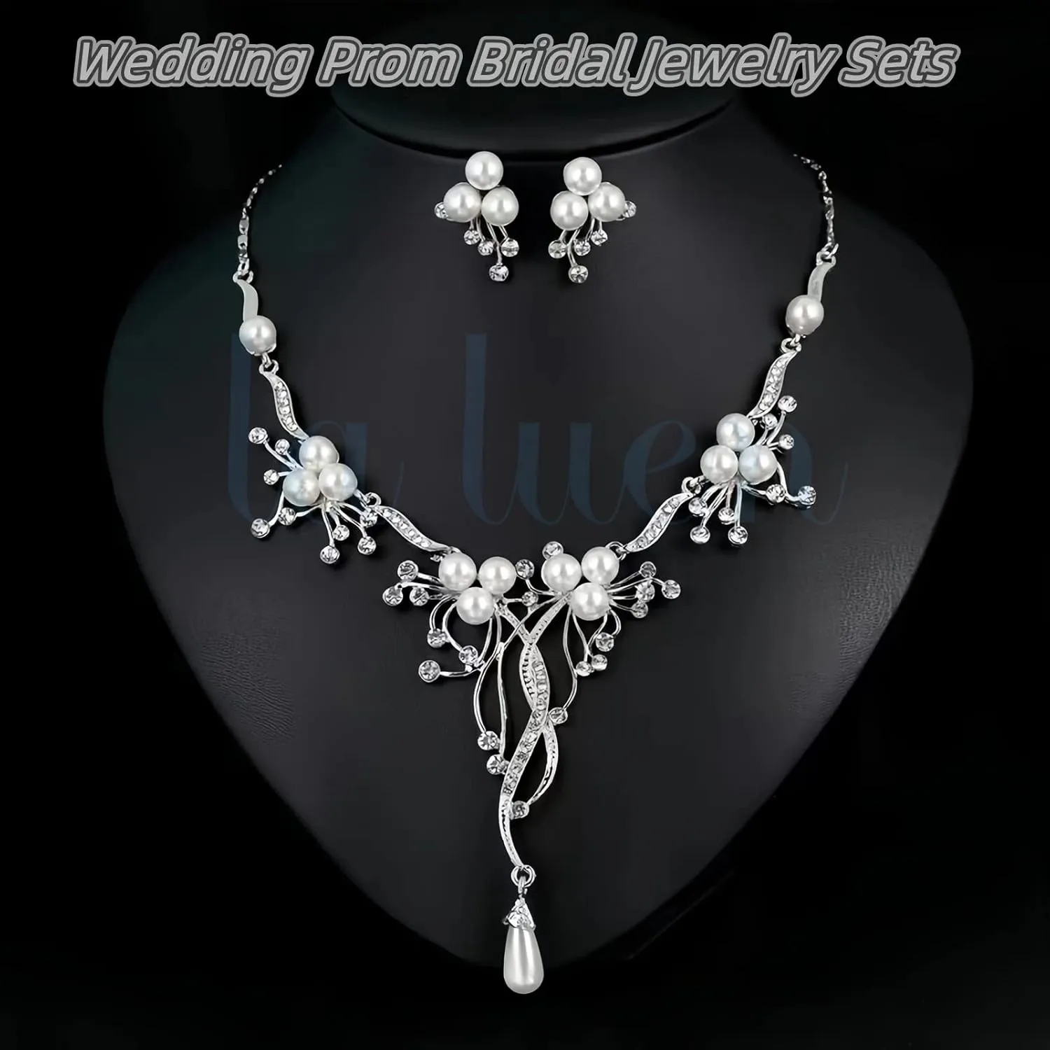 la luen Pearl Bride Wedding Jewelry Set Faux Pearls Crystal Rhinestone Necklace Earrings Bracelet Sets for Women Bridesmaid Wedding Parties Dates Everyday Wear