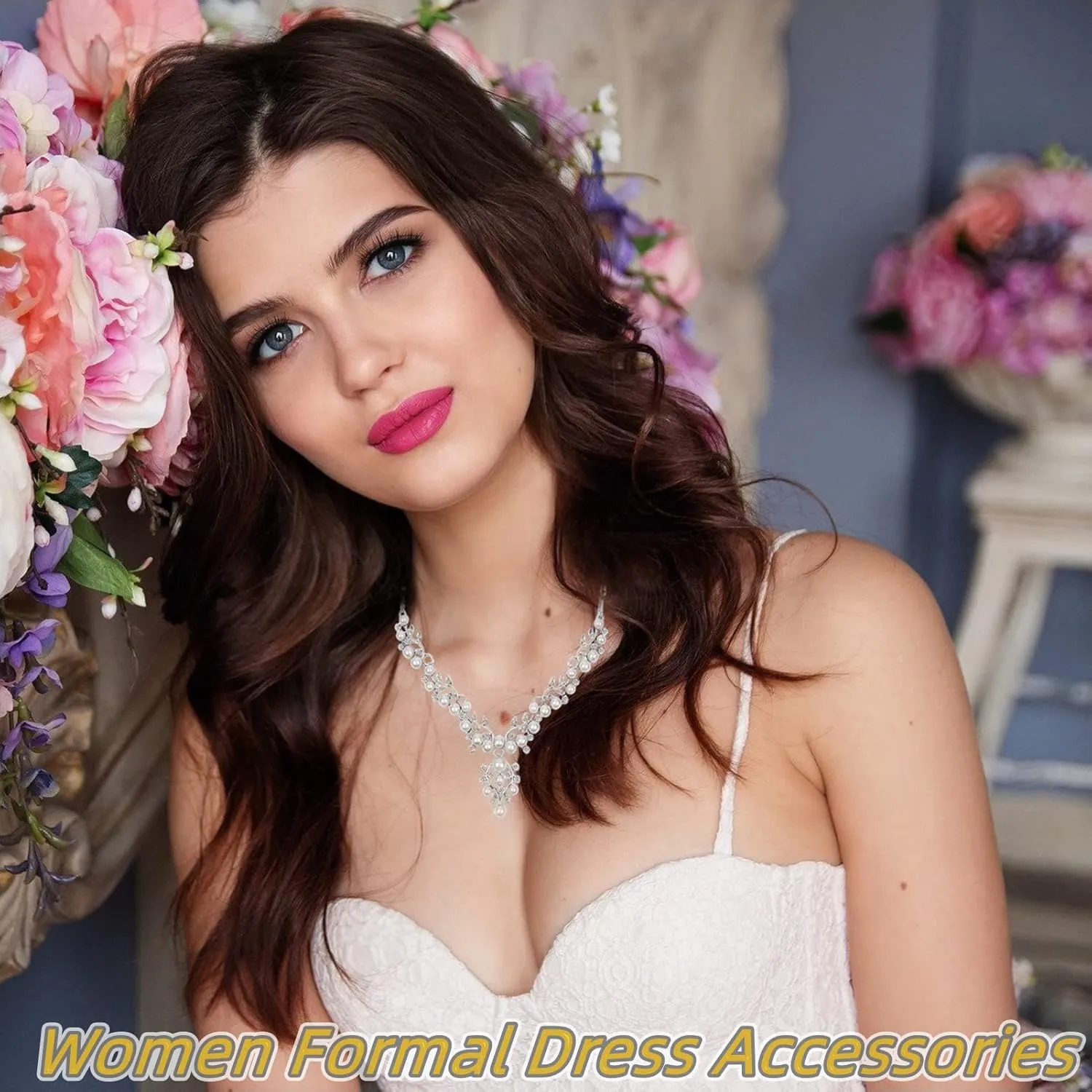 la luen Pearl Bride Wedding Jewelry Set Faux Pearls Crystal Rhinestone Necklace Earrings Bracelet Sets for Women Bridesmaid Wedding Parties Dates Everyday Wear