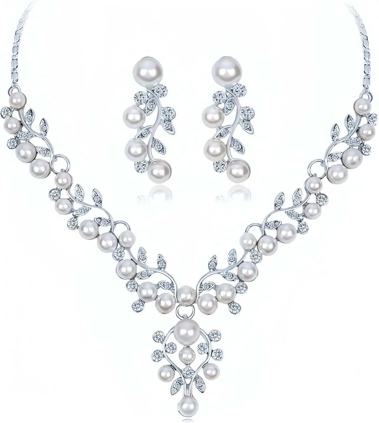 la luen Pearl Bride Wedding Jewelry Set Faux Pearls Crystal Rhinestone Necklace Earrings Bracelet Sets for Women Bridesmaid Wedding Parties Dates Everyday Wear