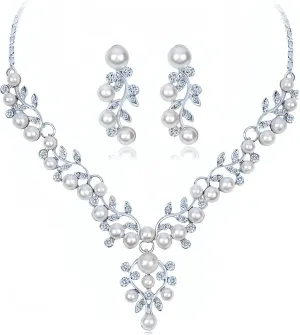 la luen Pearl Bride Wedding Jewelry Set Faux Pearls Crystal Rhinestone Necklace Earrings Bracelet Sets for Women Bridesmaid Wedding Parties Dates Everyday Wear