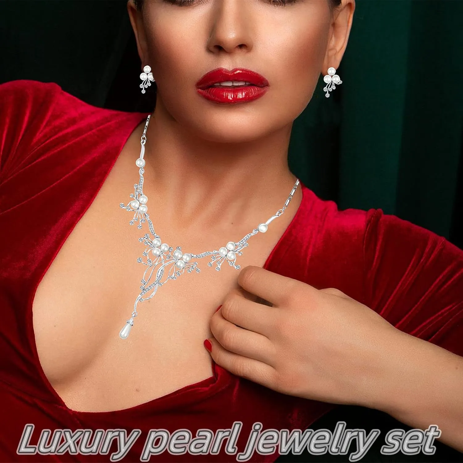 la luen Pearl Bride Wedding Jewelry Set Faux Pearls Crystal Rhinestone Necklace Earrings Bracelet Sets for Women Bridesmaid Wedding Parties Dates Everyday Wear