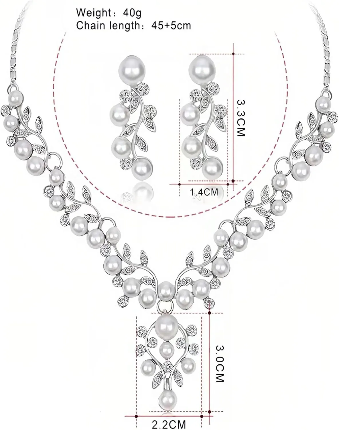 la luen Pearl Bride Wedding Jewelry Set Faux Pearls Crystal Rhinestone Necklace Earrings Bracelet Sets for Women Bridesmaid Wedding Parties Dates Everyday Wear