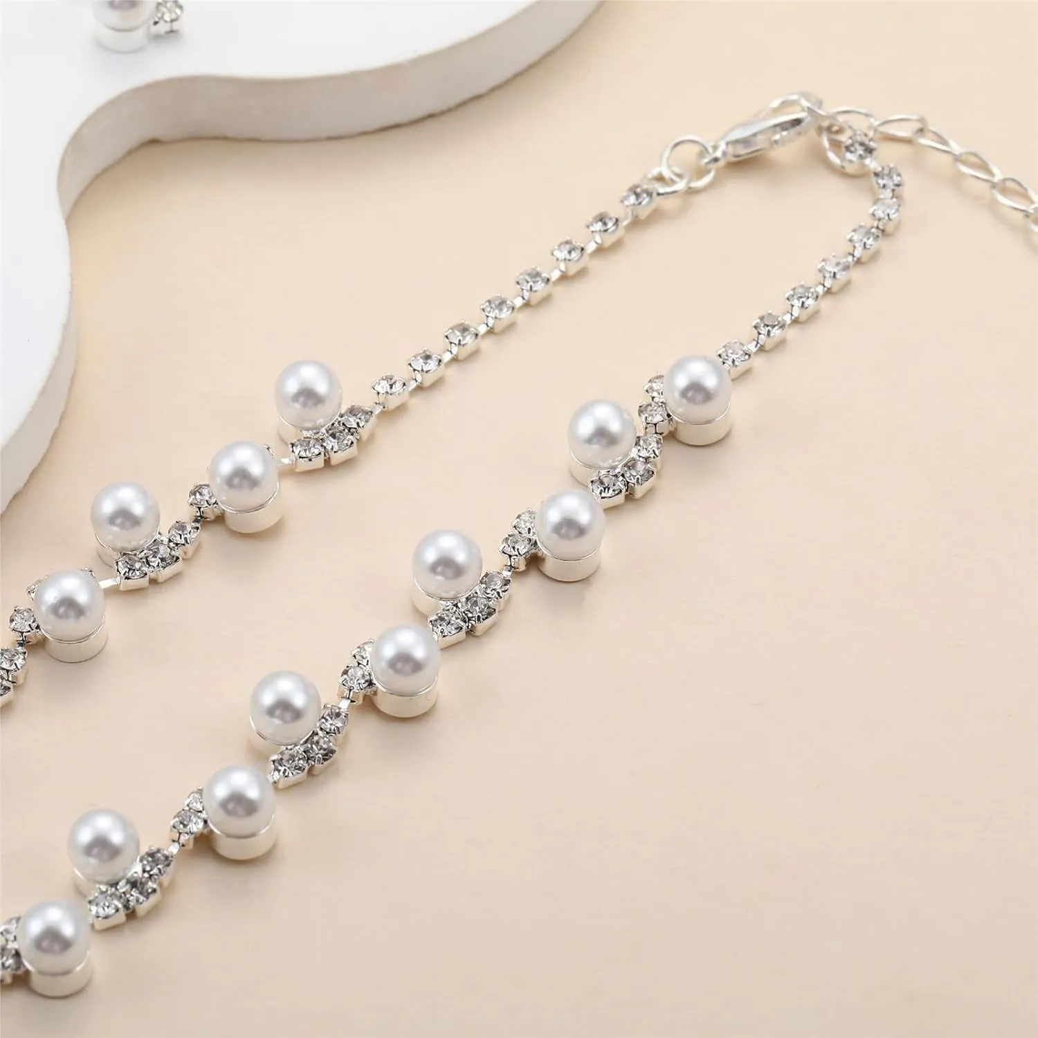 la luen Pearl Bride Wedding Jewelry Set Faux Pearls Crystal Rhinestone Necklace Earrings Bracelet Sets for Women Bridesmaid Wedding Parties Dates Everyday Wear