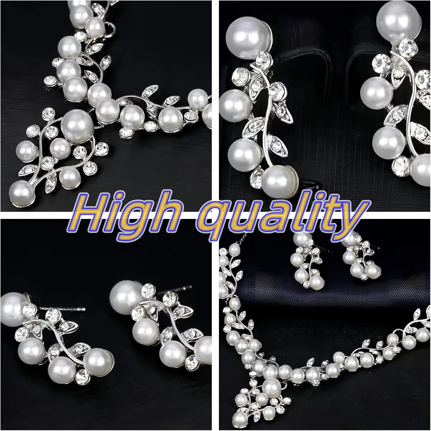 la luen Pearl Bride Wedding Jewelry Set Faux Pearls Crystal Rhinestone Necklace Earrings Bracelet Sets for Women Bridesmaid Wedding Parties Dates Everyday Wear