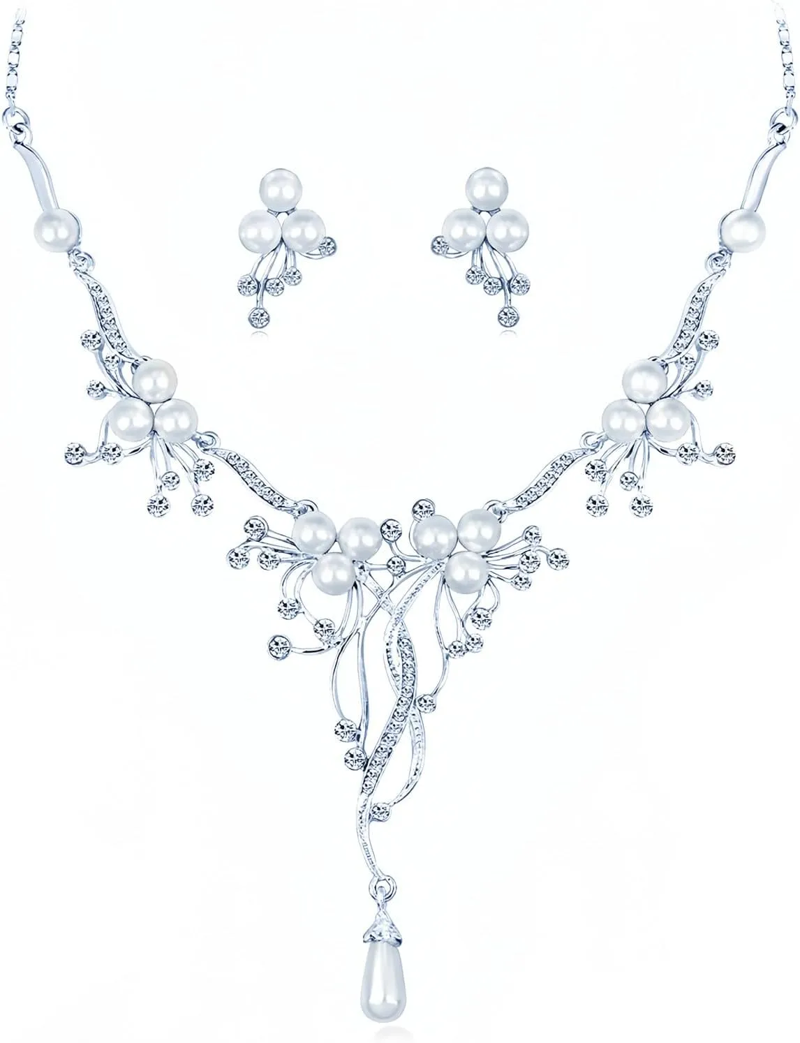 la luen Pearl Bride Wedding Jewelry Set Faux Pearls Crystal Rhinestone Necklace Earrings Bracelet Sets for Women Bridesmaid Wedding Parties Dates Everyday Wear