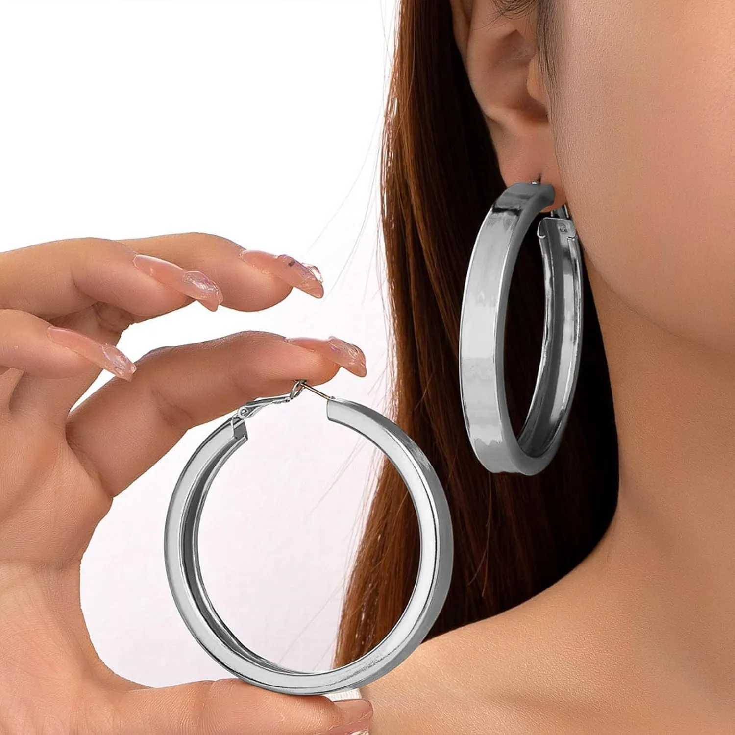Large Gold Hoop Earrings Lightweight Chunky Gold Earrings for Women Silver Chunky Earrings 14k Gold Big Hoop Earrings for Wedding