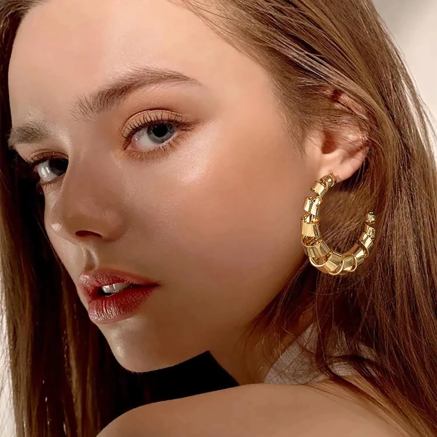 Large Gold Hoop Earrings Lightweight Chunky Gold Earrings for Women Silver Chunky Earrings 14k Gold Big Hoop Earrings for Wedding