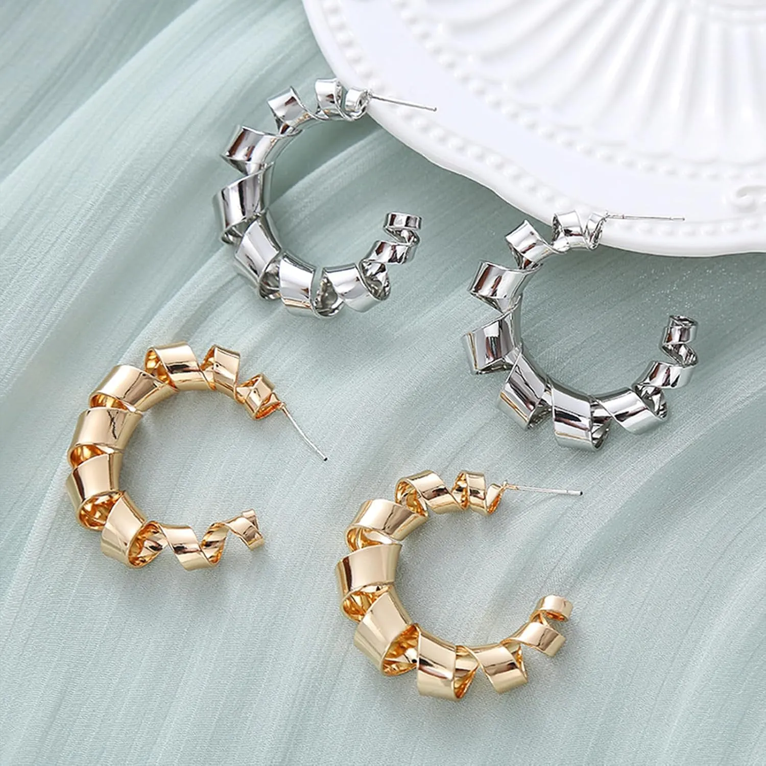 Large Gold Hoop Earrings Lightweight Chunky Gold Earrings for Women Silver Chunky Earrings 14k Gold Big Hoop Earrings for Wedding