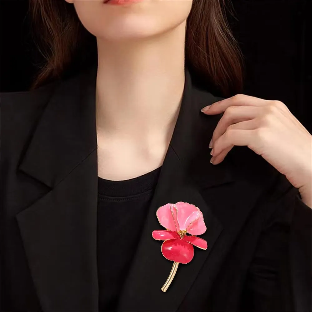 Large Iris Flower Leaf Brooch Pin for Women Gold-Toned Enamel Fashion Big Gradient Color Ginkgo Petals Brooches Lapel Pins Exaggerated Dress Accessories Jewelry