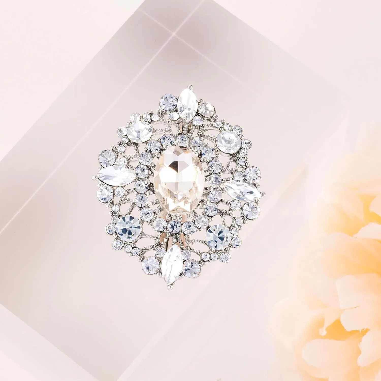 LAXPICOL Vintage Clear Austrian Crystal Brooch Pin for Women Elegant Wedding Bridal Brooches Broach Pin 1.69"*1.39"