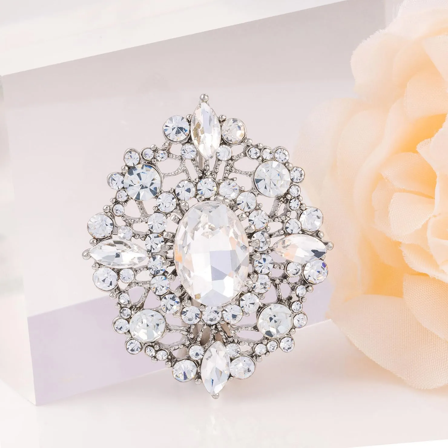 LAXPICOL Vintage Clear Austrian Crystal Brooch Pin for Women Elegant Wedding Bridal Brooches Broach Pin 1.69"*1.39"