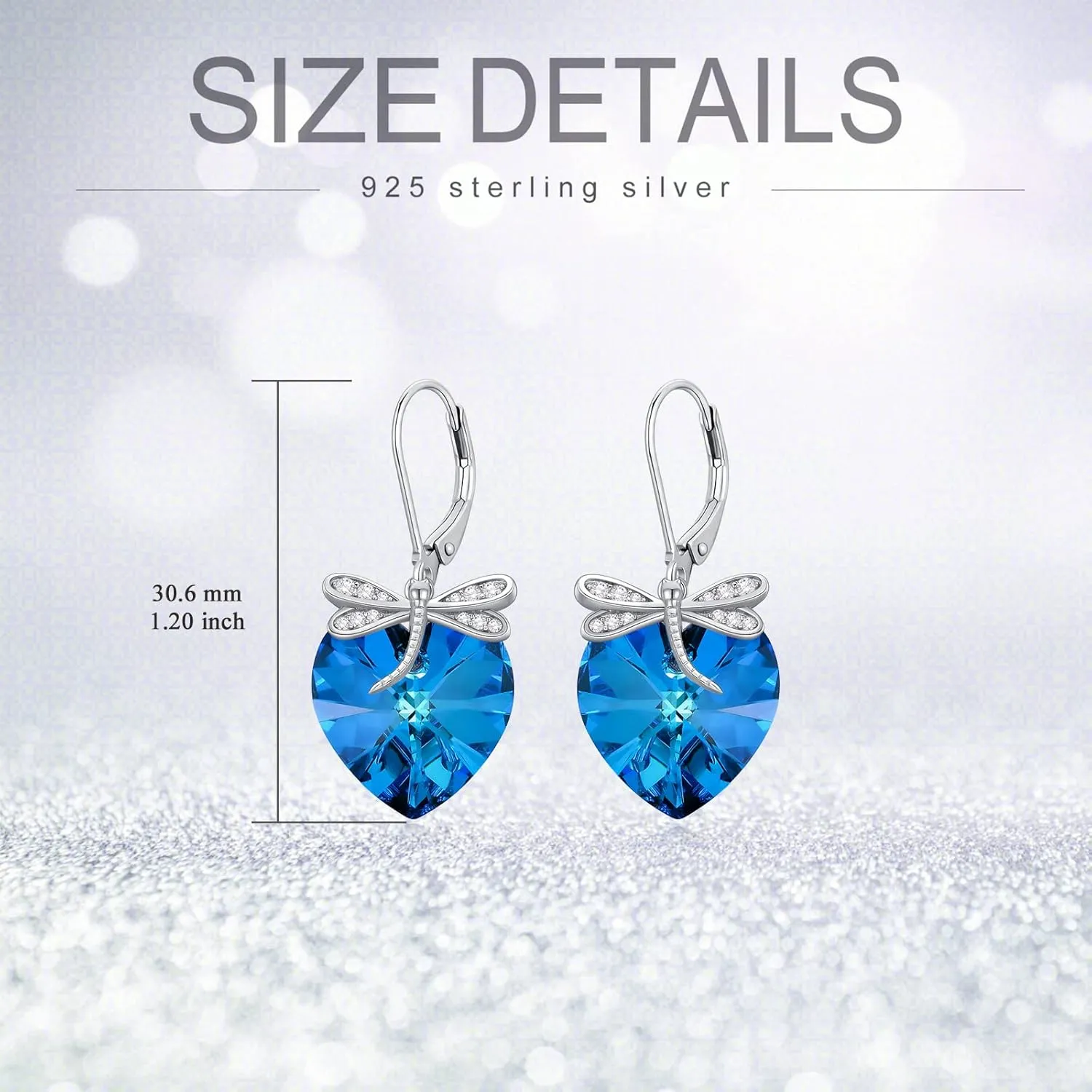 Leverback Earrings 925 Sterling Silver Heart Dangle Drop Earrings, Crystals from Austria, Birthday Jewelry Gifts for Women