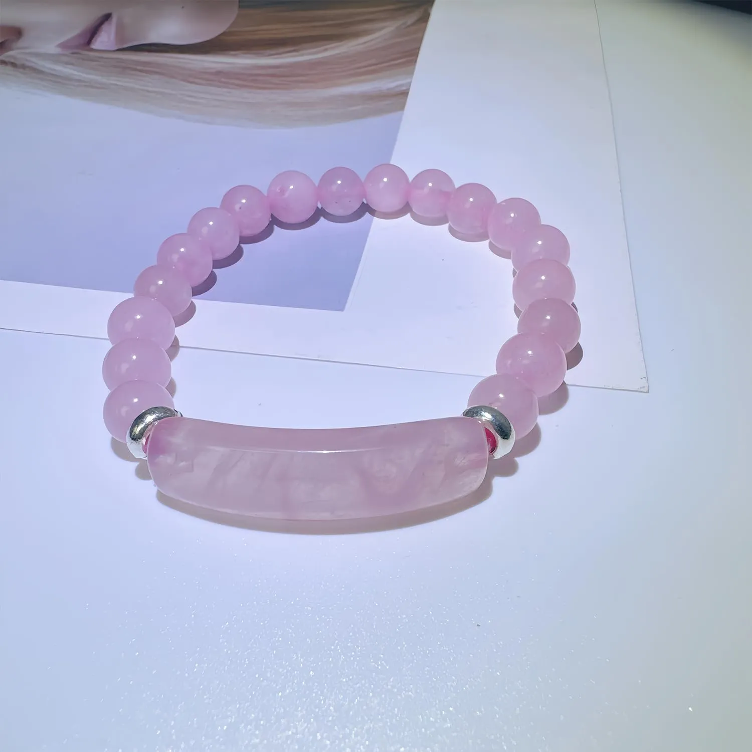 Link Pheromone Bracelet for Women Rose Quartz Pheromone Bracelet Natural Stone Pink Beaded Bracelet Handmade Good Luck Energy Chakra Bangle Jewelry Gifts for Women Mom