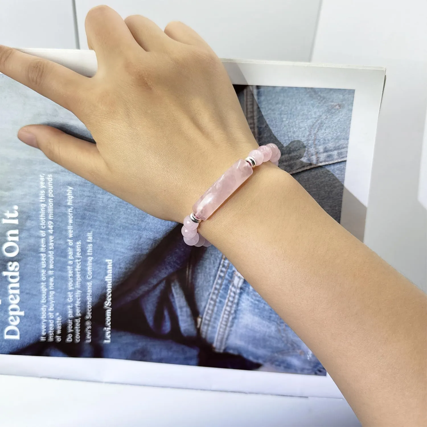 Link Pheromone Bracelet for Women Rose Quartz Pheromone Bracelet Natural Stone Pink Beaded Bracelet Handmade Good Luck Energy Chakra Bangle Jewelry Gifts for Women Mom