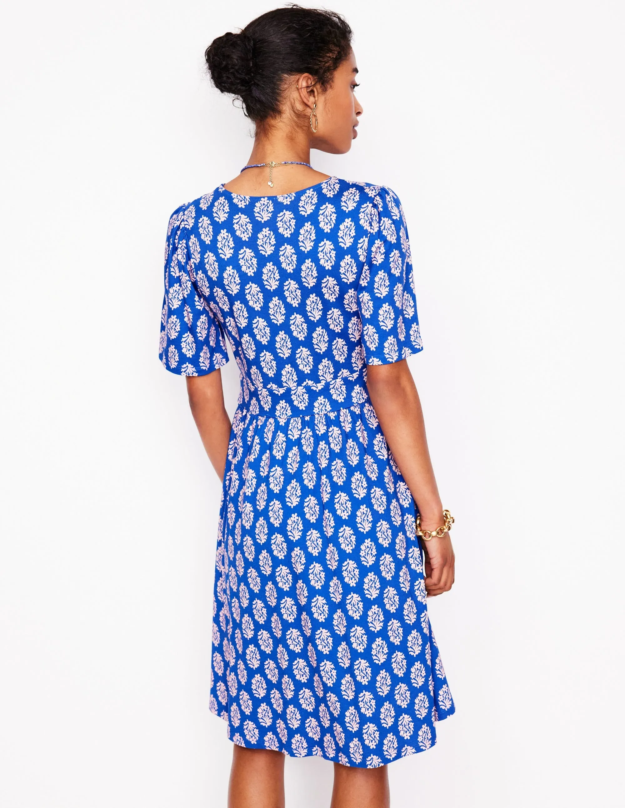 Louisa Short Jersey Dress-Gallery Blue, Posy Stamp