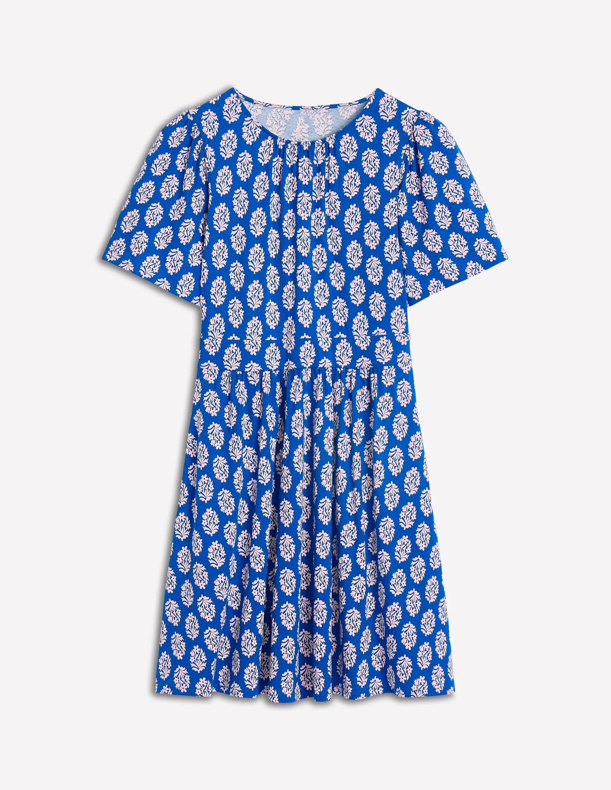 Louisa Short Jersey Dress-Gallery Blue, Posy Stamp