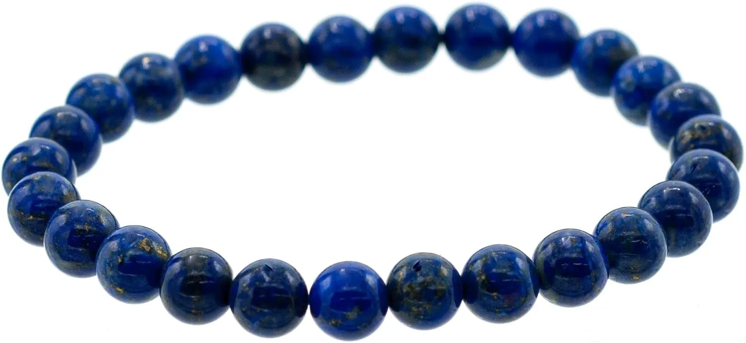 LTC Designs Shiny 6mm Round Lapis Lazuli Stretch Bracelet, 7" for Womwn, Men,andFriends