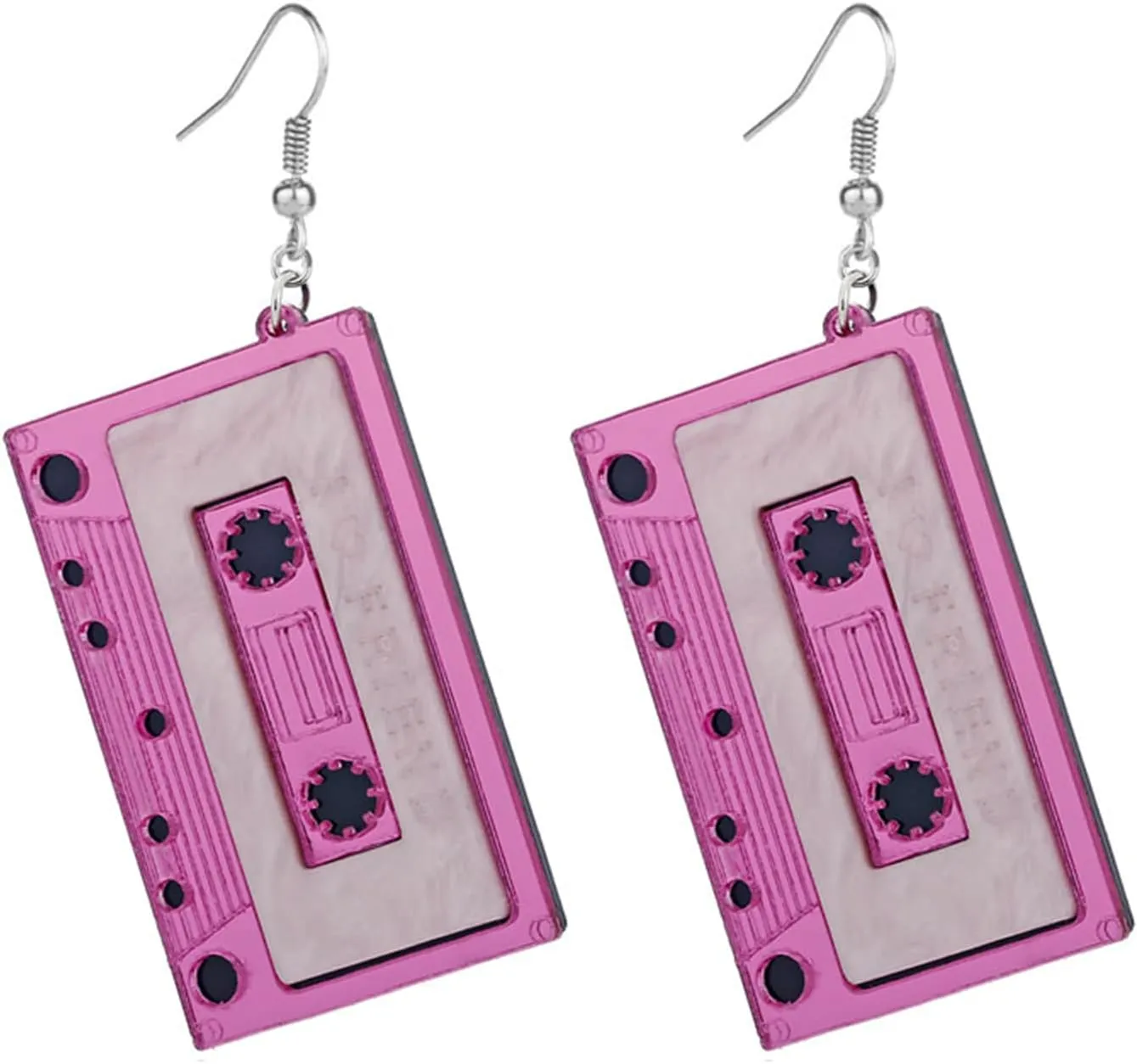 MALOYANVE Cassette Tape Earrings for Women Retro Funny Acrylic 80s 90s Geometric Stereo Music Player Tool Tape Dangle Drop Earrings Accessories Jewelry Music Lover Gift