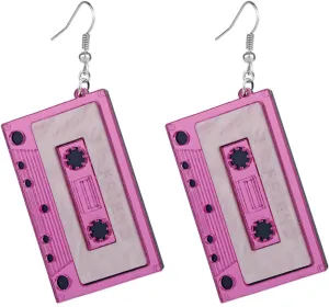 MALOYANVE Cassette Tape Earrings for Women Retro Funny Acrylic 80s 90s Geometric Stereo Music Player Tool Tape Dangle Drop Earrings Accessories Jewelry Music Lover Gift