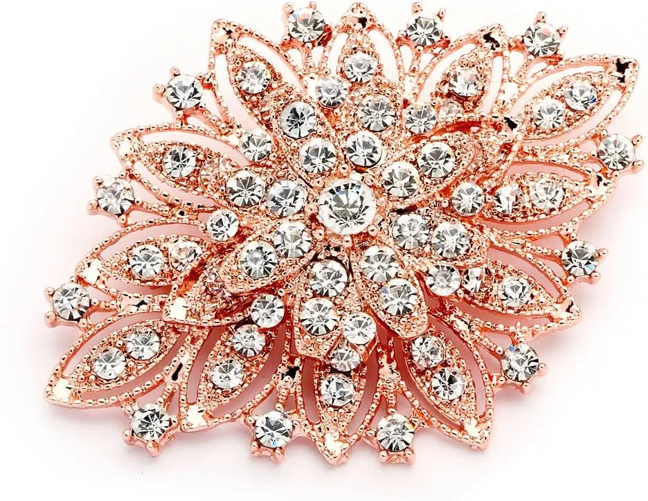 Mariell Rose Gold Wedding Jewelry Crystal Bridal Brooch Pin for Brides, Bridesmaids, Mother of The Bride