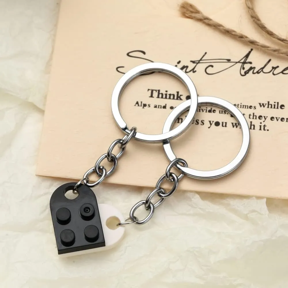 Matching Brick Keychain for Couples, Cute Heart Keychains Set for Friendship, Sweet Gifts for Girlfriend Boyfriend