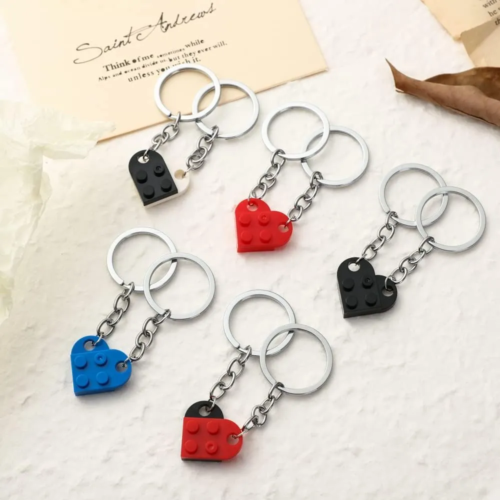 Matching Brick Keychain for Couples, Cute Heart Keychains Set for Friendship, Sweet Gifts for Girlfriend Boyfriend