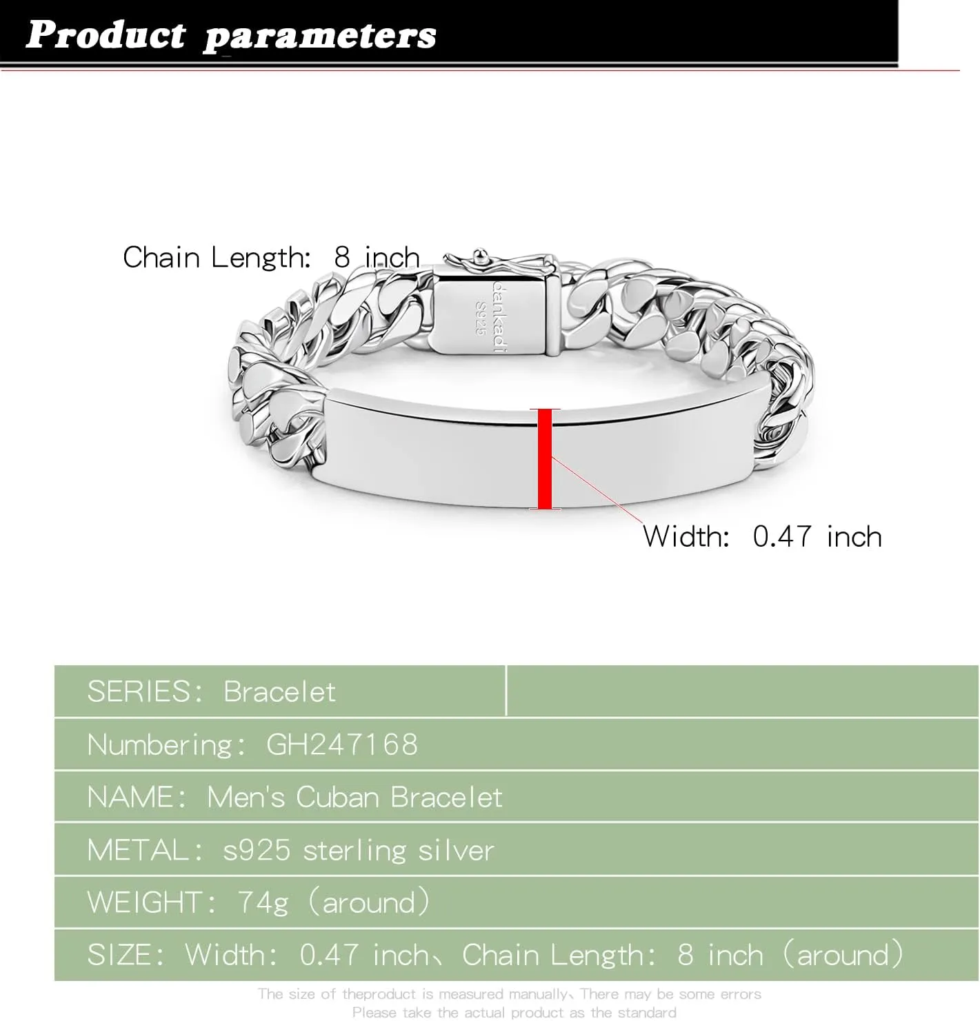 Men 925 Sterling Silver Solid Miami Cuban Link Chain Bracelet 12MM Rectangular Card Bangles 7 "7.5" 8 "8.5" 9 "9.5" 10" Thick Big Curb Cuban Chain Jewelry Gift