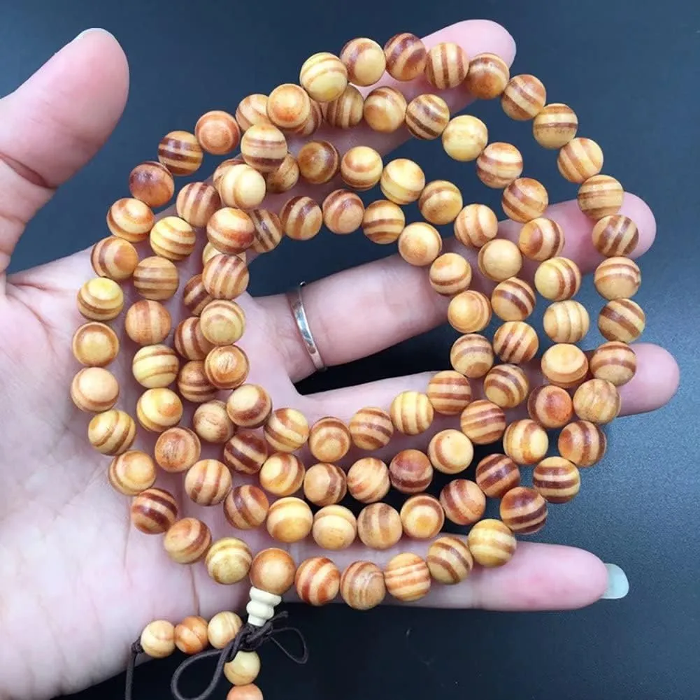 Men Women Natural Wood Beads Bracelet Tibetan Buddhist Mala Beads Meditation Necklace Bracelet (6mm 8mm 108 Pray Beads)