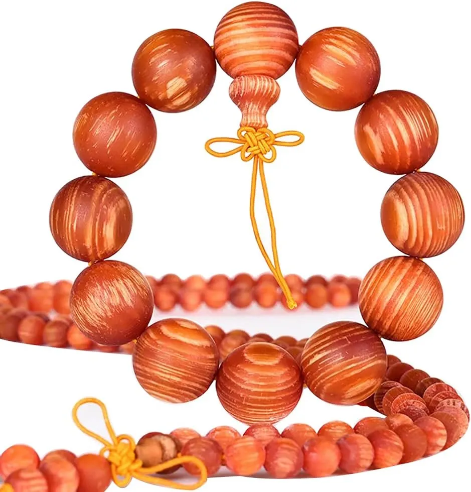Men Women Natural Wood Beads Bracelet Tibetan Buddhist Mala Beads Meditation Necklace Bracelet (6mm 8mm 108 Pray Beads)