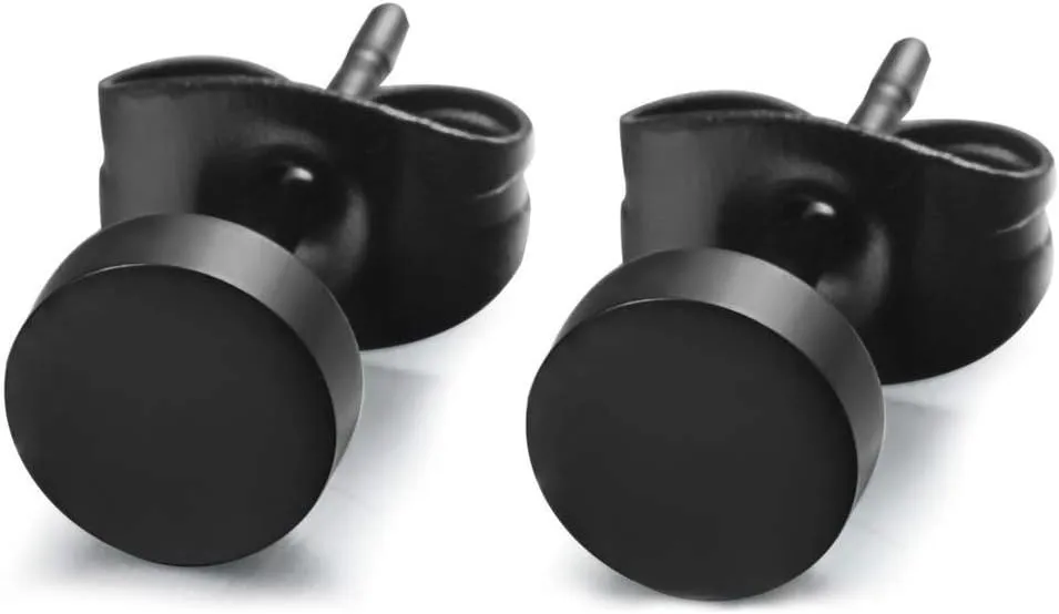 Men's Black Stainless Steel Stud Earrings - 3mm-9mm (ED-01)