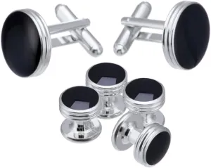 Men's Cufflinks and Studs Set for Formal French Shirt Formal Black with Shiny Black