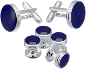 Men's Cufflinks and Studs Set for Formal French Shirt Formal Navy with Shiny Blue