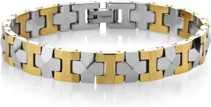 Men's NEW Shiny Silver Tungsten Carbide Pyramid Bracelet with Gold Links